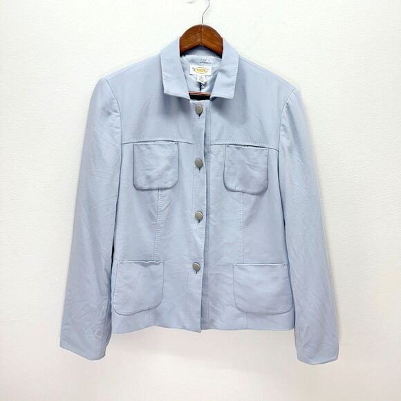 Talbots Wool Safari Utility Jacket Blazer Size 14 Light Blue Japan Vtg Career - Picture 1 of 15